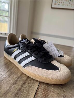 adidas Samba Black, White & Cream Leather Sneakers